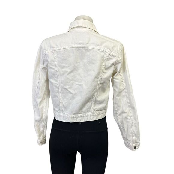 LUCKY BRAND Women’s Button Down‎ White Denim Jacket Cropped size Medium - Picture 3 of 8